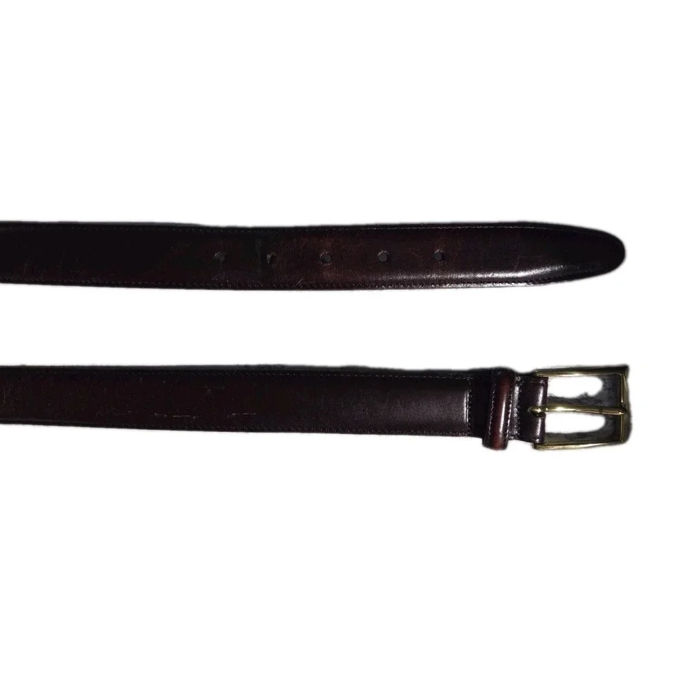 Lands End Mens Leather Belt Size 42 Brown Brass Buckle